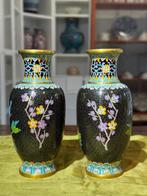 Set cloisonné vazen geschilderd met vogels en bloemen -