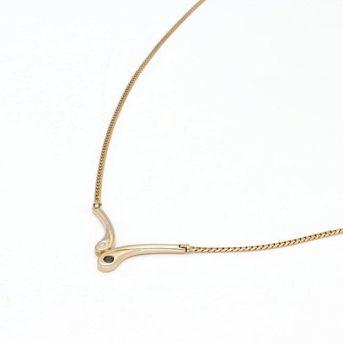 Halsketting - 18 karaat Geel goud Saffier - Diamant, Sieraden, Tassen en Uiterlijk, Kettingen