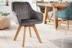 Draaibare design stoel LIVORNO grijs fluwelen beukenhouten, Nieuw, Ophalen of Verzenden
