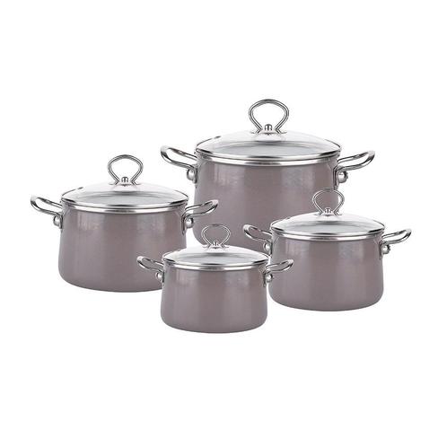Silesia Izydor vintage hoogglans grijs 8 delige emaille, Huis en Inrichting, Keuken | Potten en Pannen, Ophalen of Verzenden
