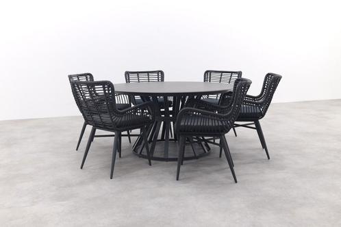 Jasmine Black/GI Nassau Ø150 - 7-Delige ronde tuinset, Tuin en Terras, Tuinsets en Loungesets, Tuinset, Nieuw, Wicker, Verzenden