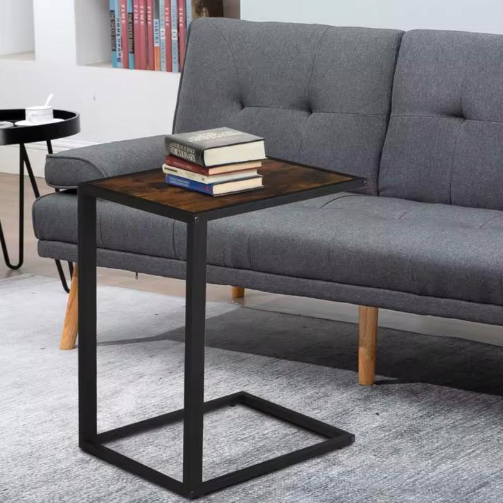 C-Vorm Bijzettafel Industrieel – Metaal, MDF, Rustiek Bruin, Huis en Inrichting, Tafels | Salontafels, Nieuw, Verzenden