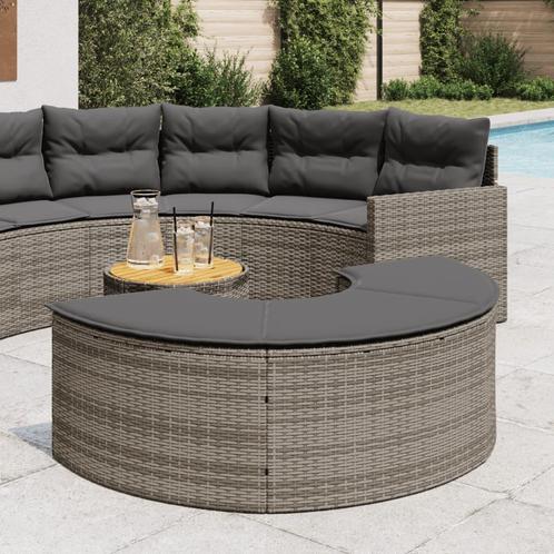 vidaXL Tuinvoetenbank met kussen poly rattan grijs, Tuin en Terras, Tuinsets en Loungesets, Nieuw, Rotan, Verzenden