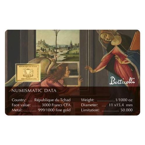 Tsjaad. 3000 Francs CFA 1/1000 Oz, Sandro Botticelli, Postzegels en Munten, Edelmetalen en Baren