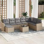 vidaXL 9-delige Loungeset met kussens poly rattan beige, Verzenden, Nieuw, Rotan, Loungeset