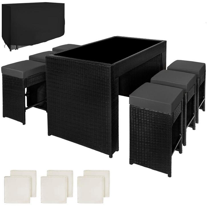 Aluminium wicker barset Ibiza 6+1 met hoes - zwart, Tuin en Terras, Tuinsets en Loungesets, Verzenden