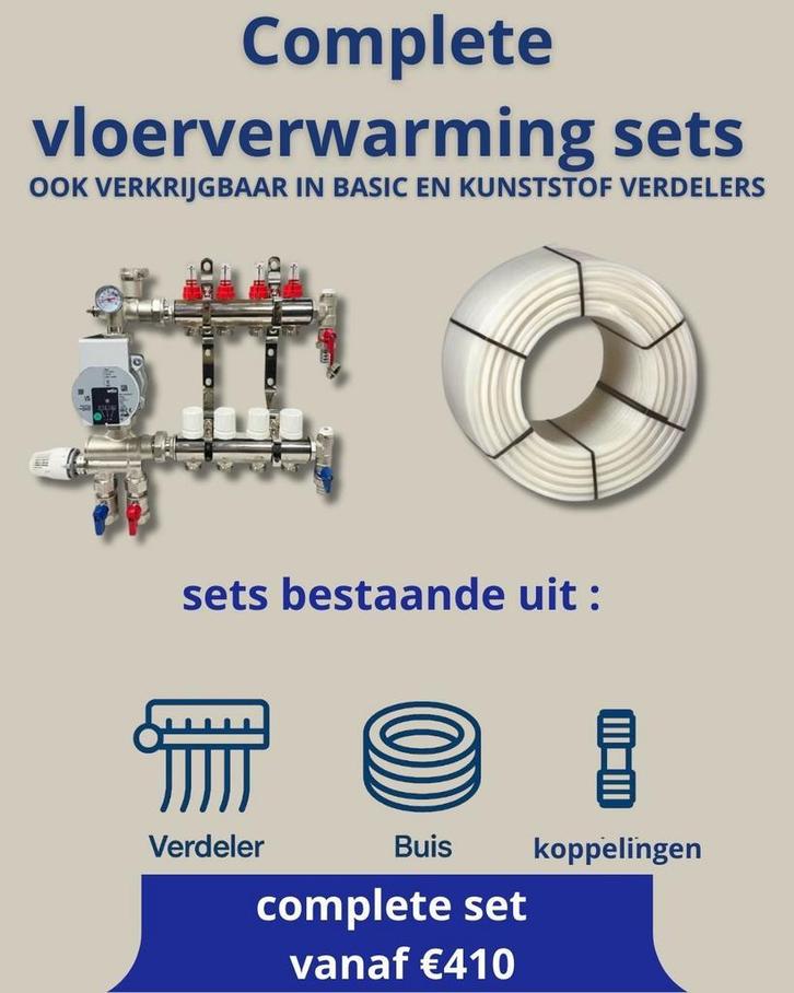 Complete vloerverwarming sets - te bestellen tot 120m2, Doe-het-zelf en Verbouw, Verwarming en Radiatoren, Nieuw, Verzenden