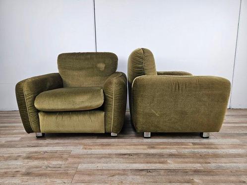 Fauteuil - Textiel - Twee vintage fauteuils in groene stof, Antiek en Kunst, Kunst | Designobjecten