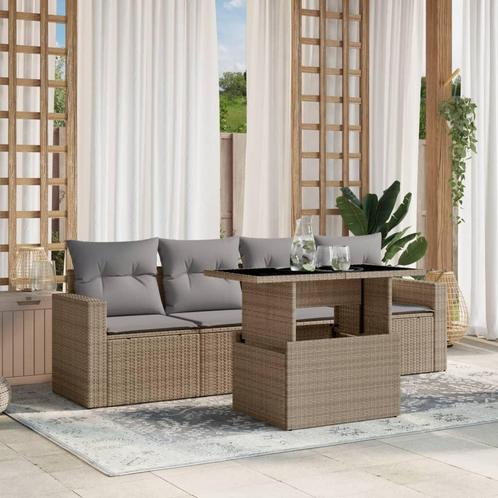 vidaXL 5-delige Loungeset met kussens poly rattan beige, Tuin en Terras, Tuinsets en Loungesets, Loungeset, Nieuw, Rotan, Verzenden