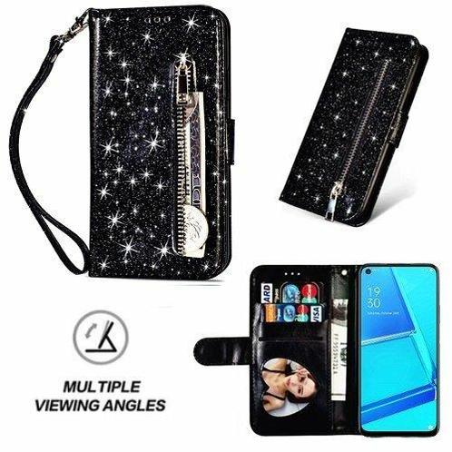 Oppo A52 Glitter Hoesje Met Pasjeshouder Bookcase Zwart, Telecommunicatie, Mobiele telefoons | Hoesjes en Frontjes | Overige merken