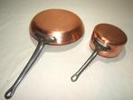 Een koperen Franse koekenpan en een steelpan - Pan - Koper,, Antiek en Kunst, Antiek | Keukenbenodigdheden