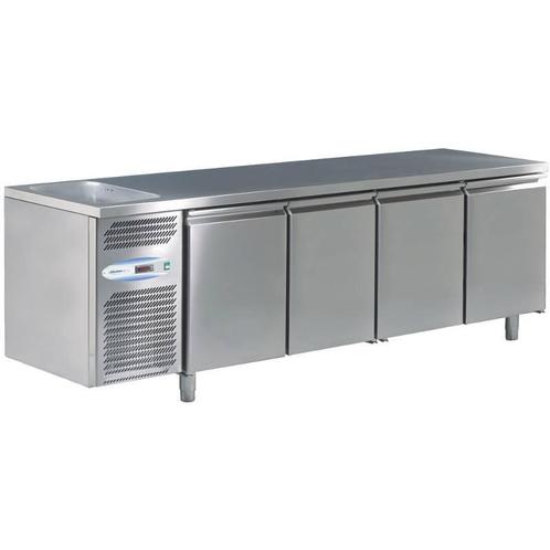Koelwerkbank met 4 deuren met spoelbak links 224 x 70 x 85cm, Zakelijke goederen, Horeca | Keukenapparatuur, Verzenden
