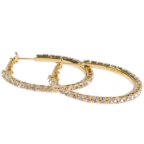 Oorbellen - Goudkleurig met 3mm Heldere Strass - 35mm - Cata, Sieraden, Tassen en Uiterlijk, Oorbellen, Geel, Nieuw, Ophalen of Verzenden