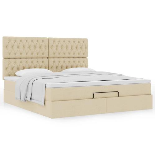 vidaXL Bedframe met matras 180x200cm stof crèmekleurig, Huis en Inrichting, Slaapkamer | Bedden, 80 cm, 200 cm, Crème, Eenpersoons