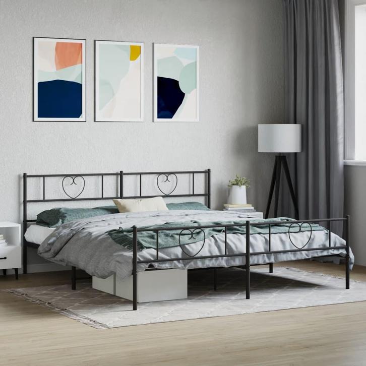 vidaXL Bedframe met voetbord zonder matras metaal zwart, Huis en Inrichting, Slaapkamer | Bedden, 80 cm, 200 cm, Zwart, Eenpersoons