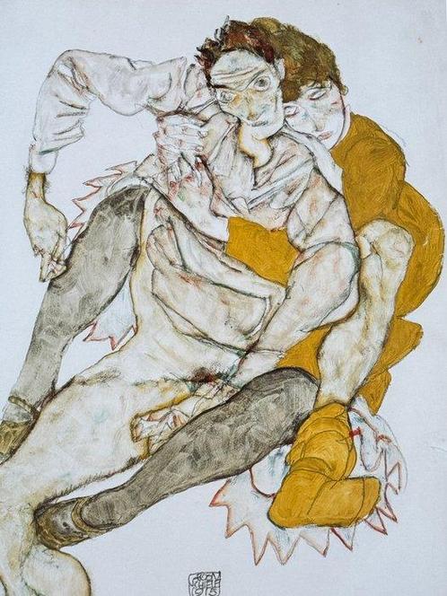 Egon Schiele - Coppia Seduta, Antiek en Kunst, Kunst | Tekeningen en Foto's