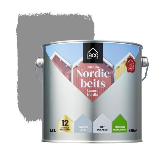 Lacq Produra Nordic Beits Zweeds Grijs 2.5L, Doe-het-zelf en Verbouw, Verf, Beits en Lak, Beits, Grijs, Nieuw, Minder dan 5 liter