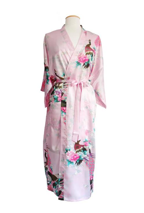 KIMU® Kimono Lichtroze Maxi L-XL Yukata Satijn Lang Lange Ro, Kleding | Dames, Carnavalskleding en Feestkleding, Nieuw, Maat 42/44 (L)