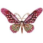 Fako Bijoux® - Broche - Vlinder - 76x44mm - Roze/Groen, Sieraden, Tassen en Uiterlijk, Broches, Nieuw, Verzenden