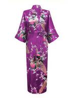 KIMU® Kimono Paars Maxi L-XL Yukata Satijn Lang Lange Paarse, Kleding | Dames, Nieuw, Carnaval, Maat 42/44 (L), Ophalen of Verzenden
