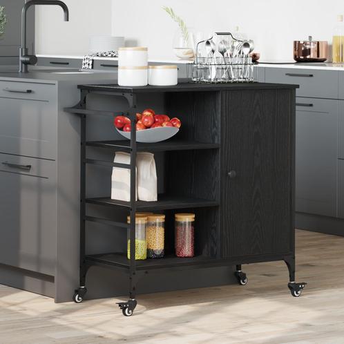 vidaXL Keukentrolley Zwart Eiken 87,5x38,5x84,5 cm Bewerkt, Huis en Inrichting, Keuken | Keukenbenodigdheden, Nieuw, Verzenden
