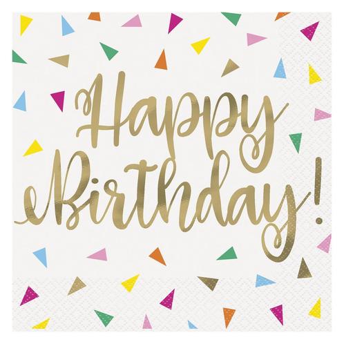 Happy Birthday Servetten Confetti 16st, Hobby en Vrije tijd, Feestartikelen, Nieuw, Verzenden
