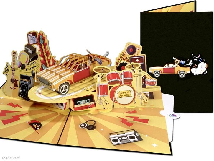 Muziek Festival Rock Band, Cadillac & Muziekinstrumenten..., Diversen, Wenskaarten, Verzenden