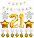 Happy 21 verjaardag decoratie set goud met wit 25-delig, Verzenden, Nieuw, Versiering, Verjaardag