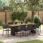 vidaXL Tuin Eetset 9 pcs Zwart 8-Persoons Poly rattan, Verzenden, Nieuw, Rotan