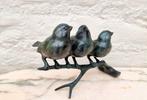 Beeldje - 3 vogels op een tak - Brons