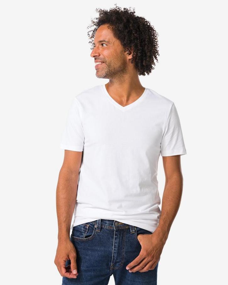 HEMA Heren T-shirts slimfit v-hals extra lang - 2 stuks wit, Kleding | Heren, Overige Herenkleding, Nieuw, Verzenden