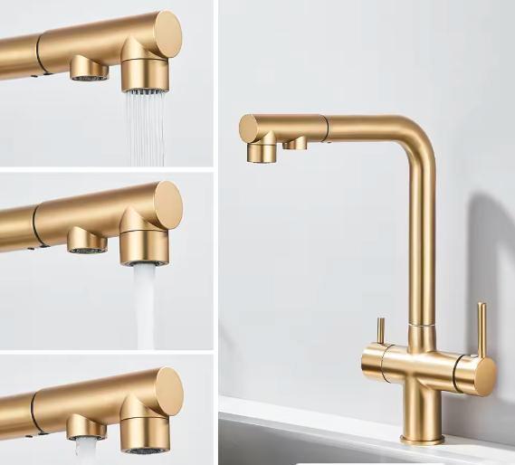 Gouden Keukenkraan met Filter, Uittrekbare Uitloop 2in1, Doe-het-zelf en Verbouw, Sanitair, Nieuw, Verzenden