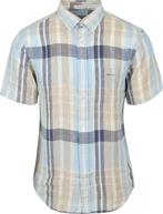 Gant Korte Mouwen Overhemd Linnen Ruiten Blauw maat M Heren, Verzenden, Nieuw, Blauw, Gant