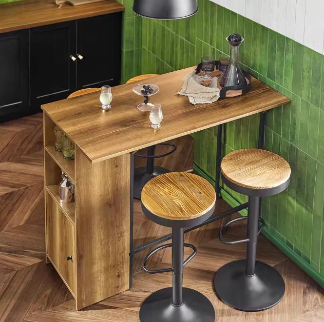 Industriële bartafel Vintage Houtlook + Uitklapbaar blad, Huis en Inrichting, Barren, Nieuw, Verzenden