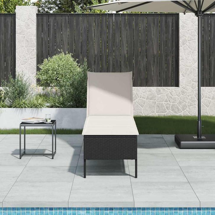 vidaXL Ligstoel met kussen zwart 55x200x44cm polyrotan, Tuin en Terras, Ligbedden, Nieuw, Verzenden