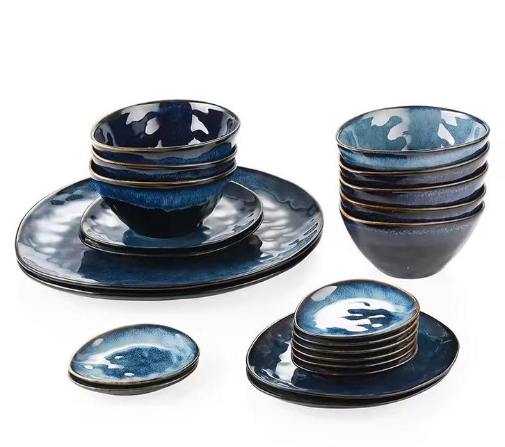Blauw Keramisch Design Servies Dinner Set | Vintage Look, Huis en Inrichting, Keuken | Servies, Compleet servies, Nieuw, Keramiek