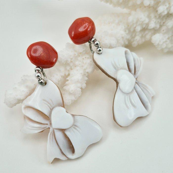 Bloedkoraal - Zilver - Oorbellen - CORALLO MEDITERRANEO, Antiek en Kunst, Curiosa en Brocante