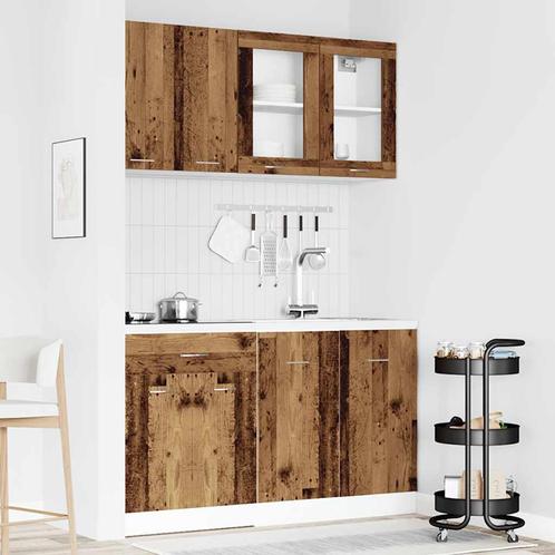 vidaXL 4-delige Keukenkastenset Lyon bewerkt hout oud, Huis en Inrichting, Keuken | Keukenelementen, Bruin, Nieuw, Verzenden