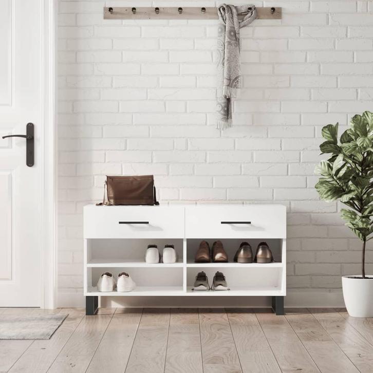 vidaXL Schoenenbank 102x35x55 cm bewerkt hout hoogglans wit, Huis en Inrichting, Kasten | Schoenenrekken, Nieuw, Verzenden