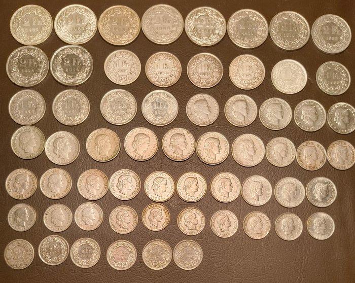 Zwitserland. Lot of 60+ coins, incl. silver, 5, 10, 20, Postzegels en Munten, Munten | Europa | Niet-Euromunten