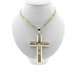 Bicolor gouden hanger van een groot kruis met corpus INRI., Sieraden, Tassen en Uiterlijk, Ophalen of Verzenden, Gebruikt, Goud