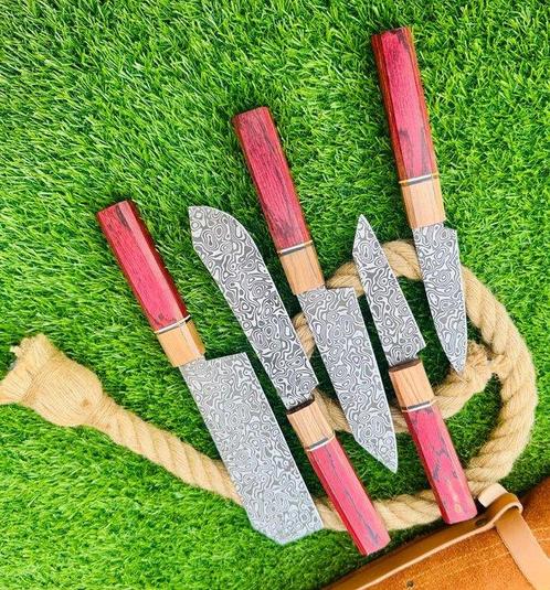 Gold Deer - 5 Piece professional knives set - Hammered Steel, Antiek en Kunst, Antiek | Keukenbenodigdheden