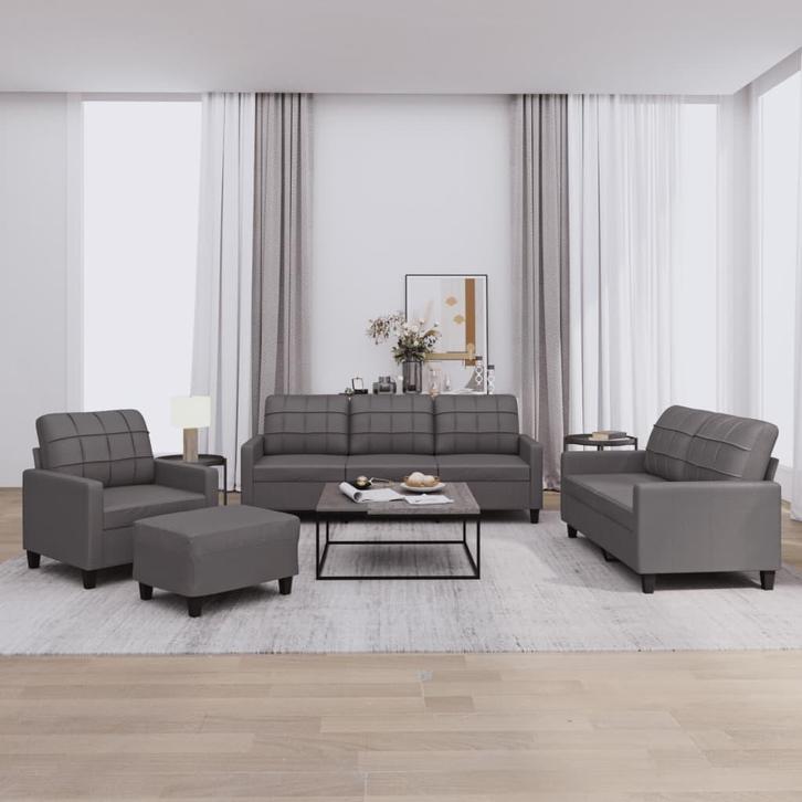 vidaXL 4-delige Loungeset met kussens kunstleer bruin, Huis en Inrichting, Banken | Bankstellen, Nieuw, 150 tot 200 cm, Leer, Vierpersoons of meer