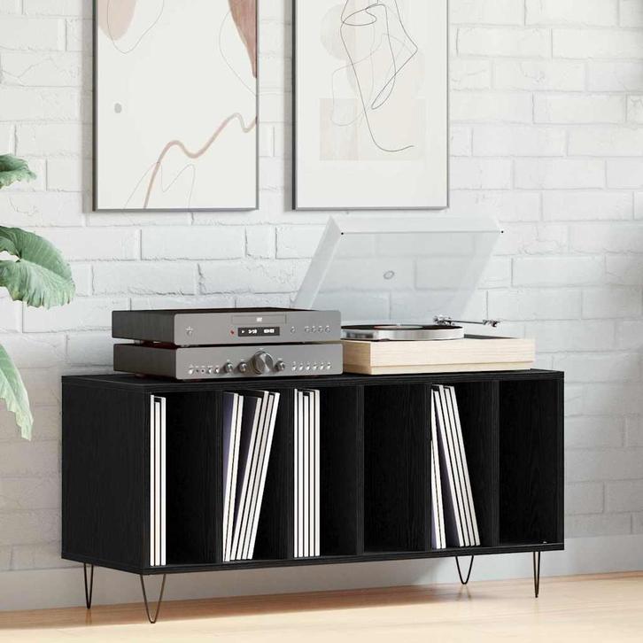 vidaXL Platenkast met plank Zwart eiken 100 x 38 x 48 cm, Huis en Inrichting, Woonaccessoires | Cd- en Dvd-rekken, Nieuw, Verzenden