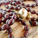 Glaskralen ketting/sautoir met gouden slot; Antiek/vintag..., Gebruikt, Overige kleuren, Ophalen of Verzenden, Met edelsteen