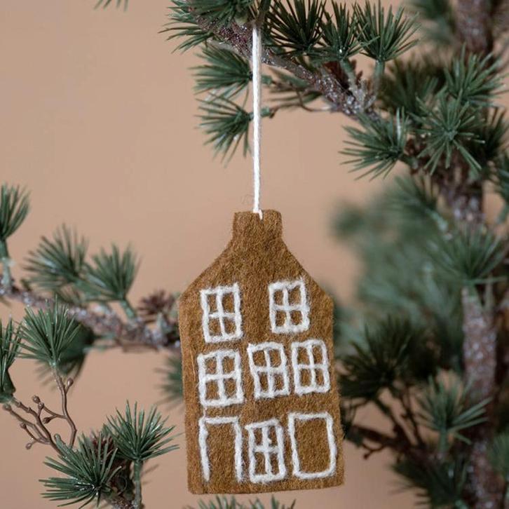 Hanger Vilt - Grachtenhuisje Tuitgevel Geborduurd - Gingerbr, Diversen, Kerst, Nieuw, Ophalen of Verzenden