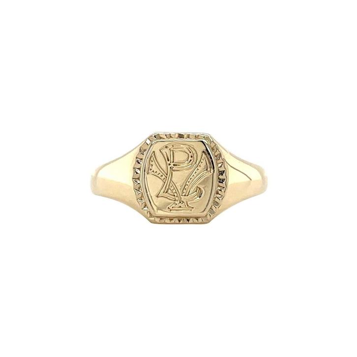 Gouden vintage zegelring met gravure 14 kt, Sieraden, Tassen en Uiterlijk, Ringen, Nieuw, Ophalen of Verzenden