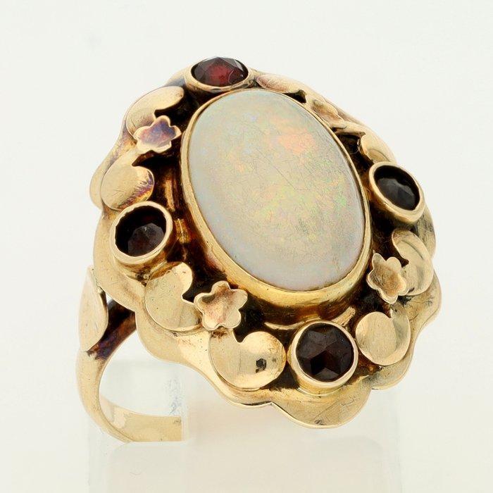 Ring - 14 karaat Geel goud Opaal - Granaat, Sieraden, Tassen en Uiterlijk, Ringen