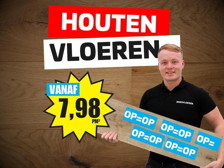 MEGA FABRIEKSLEEGVERKOOP! HOUTEN VLOEREN VANAF €7,98 pm²!, Doe-het-zelf en Verbouw, Vloerdelen en Plavuizen, 10 tot 30 cm, 150 cm of meer