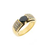 18 Krt. Gouden ring met diamant en saffier | 0,48 ct., Sieraden, Tassen en Uiterlijk, Ringen, 18 tot 19, Gebruikt, Overige kleuren